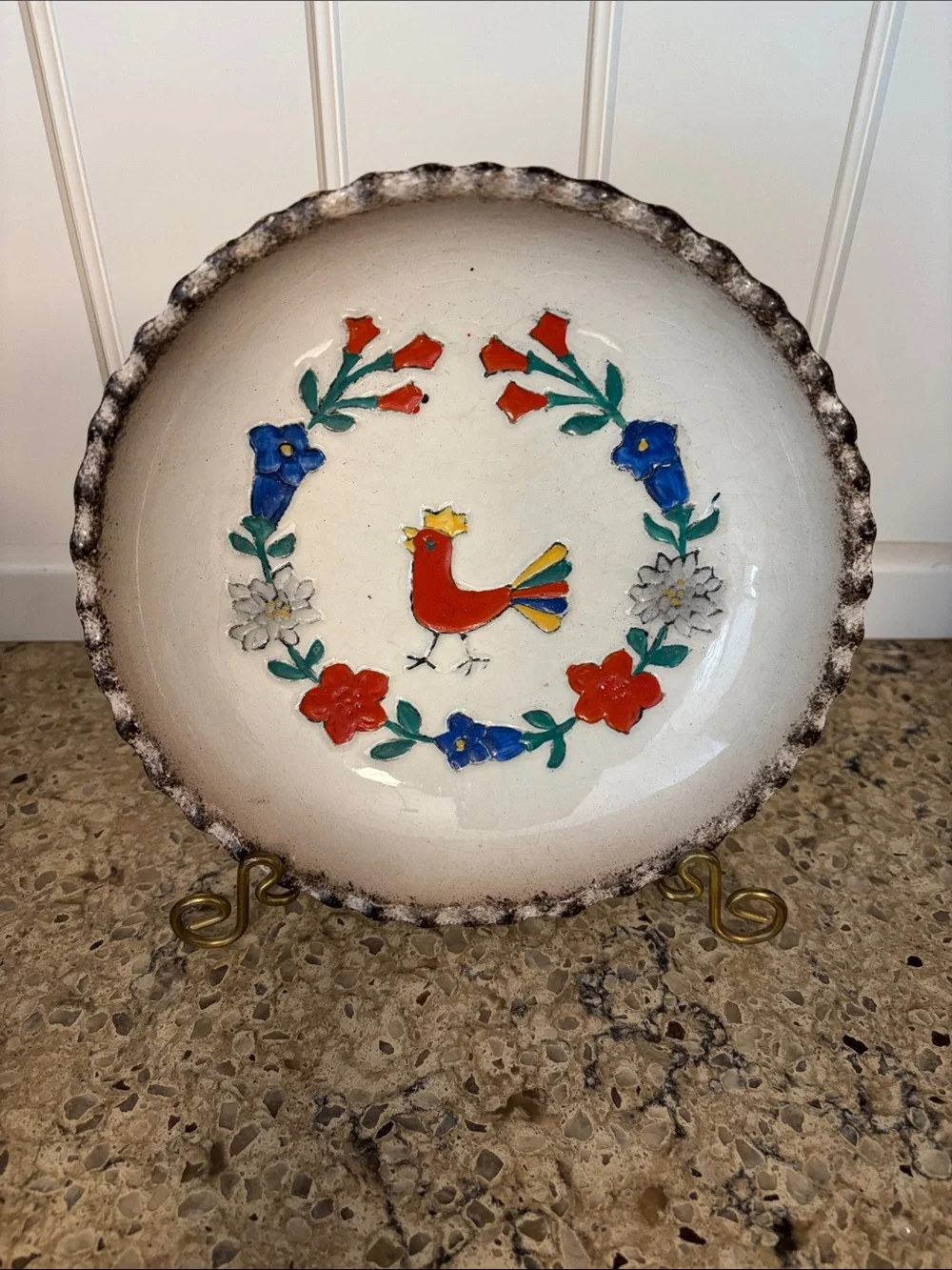 RARE Vintage Goebel Ceramic Plate with Colorful Rooster & Floral Design - Picture 1 of 8
